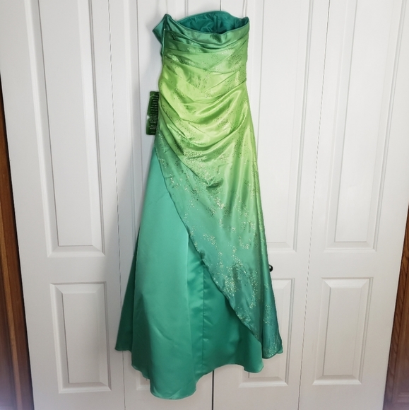 Jump Apparel Strapless Ombre Yellow Green Long Prom Dress Glitter Crinolin 7/8 - Picture 8 of 16